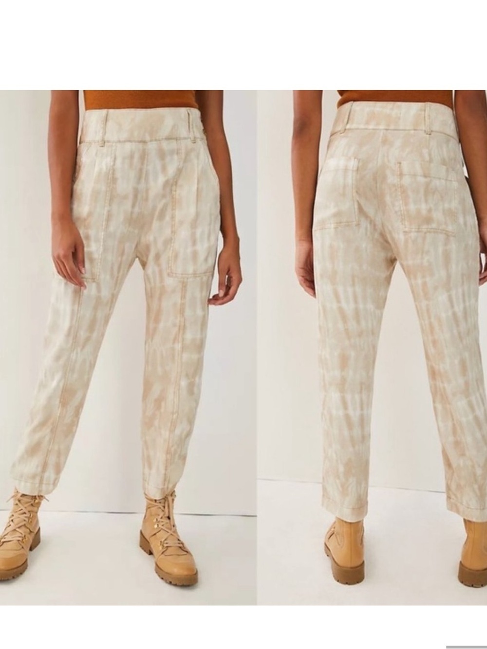 Anthropologie Mitra Relaxed Tan White Tie Dye Relaxed Chino Pants
